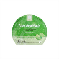 Moisturizing aloe vera facial mask in green foil sachet, front label and product text