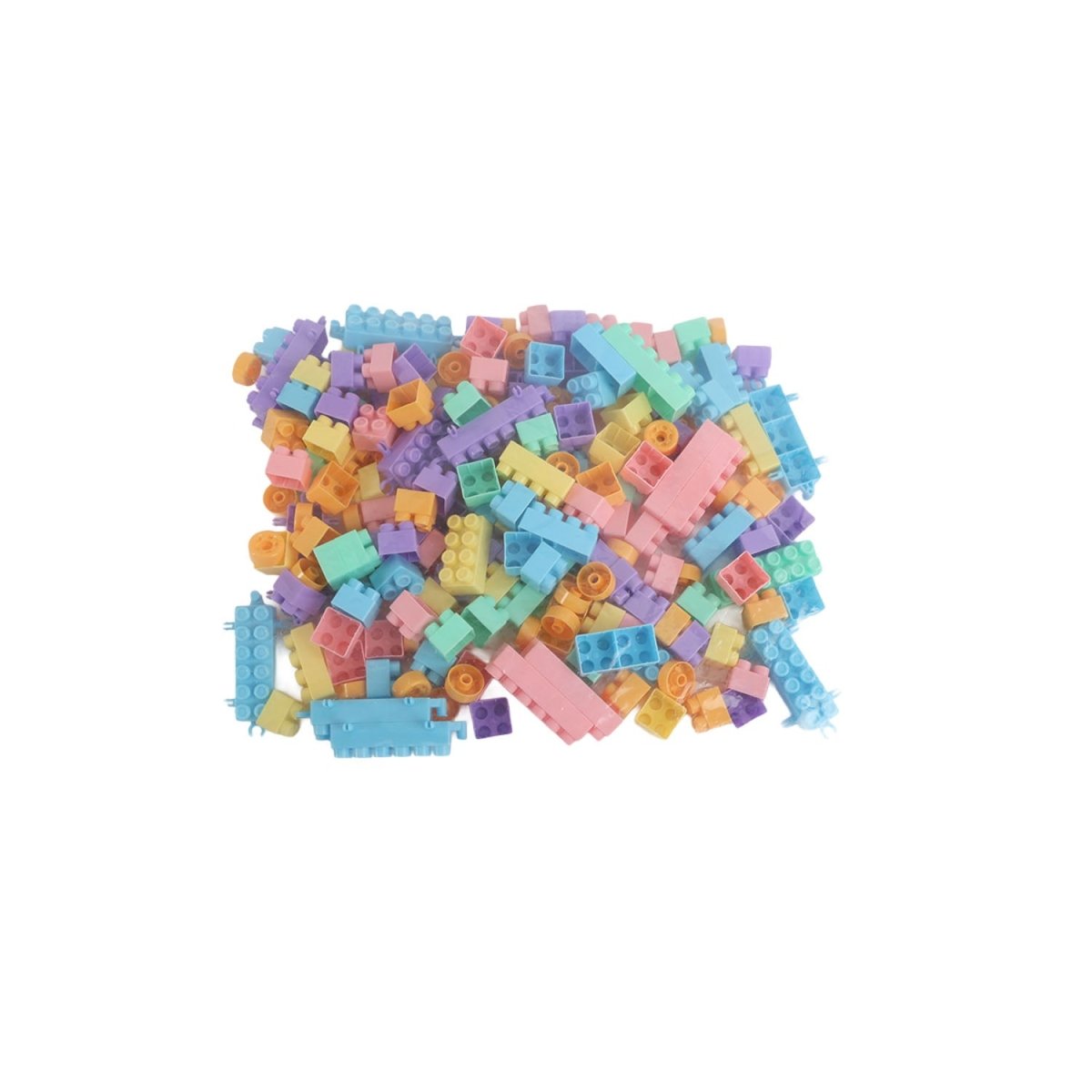 Colorful plastic building blocks pieces, small interlocking parts heap