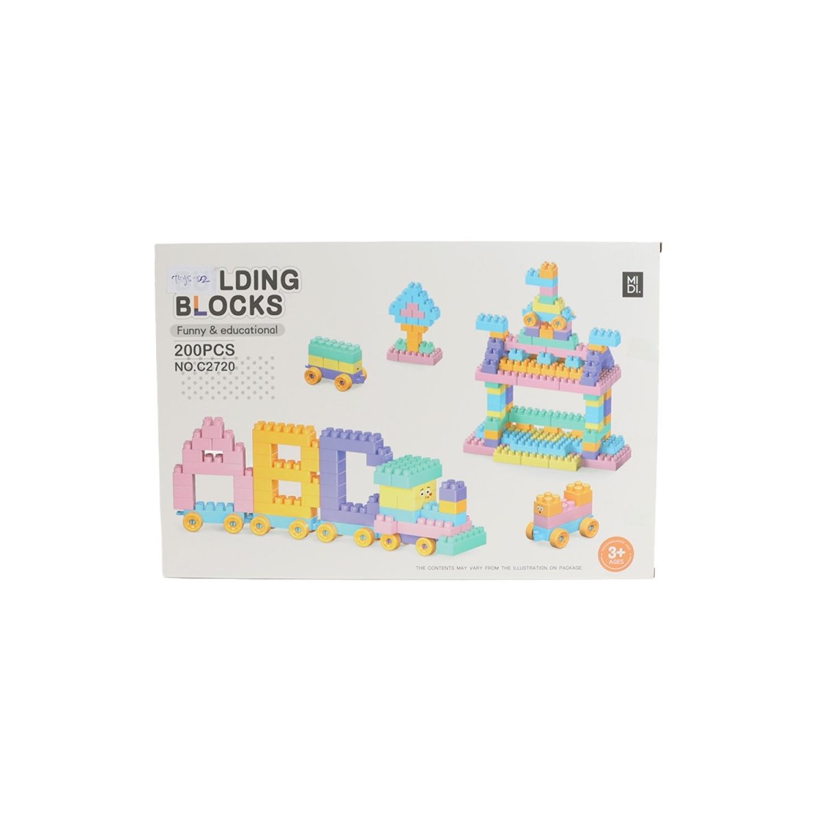 MIDI building blocks set box showing colorful building pieces and age label