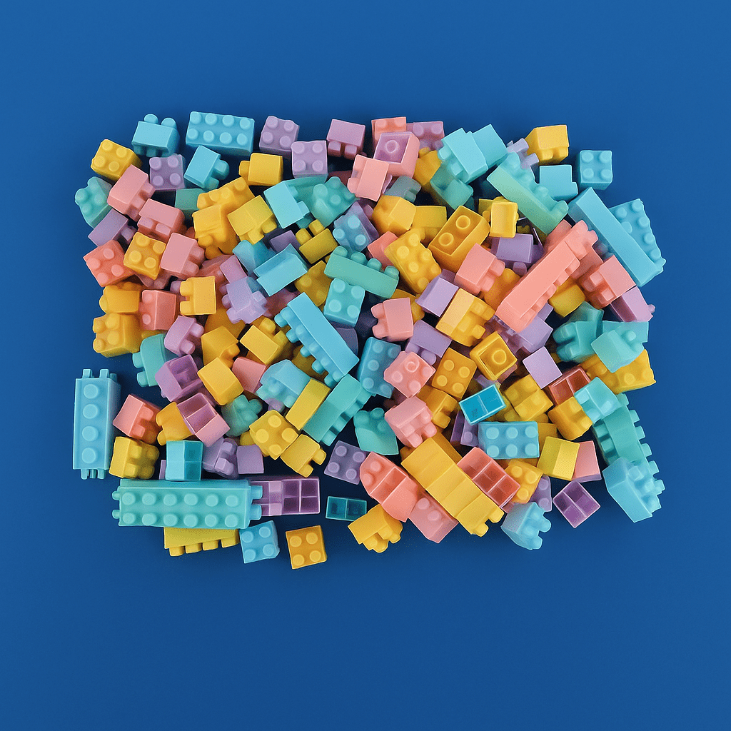 Plastic building blocks set, colorful stacked blocks pieces in assorted colors