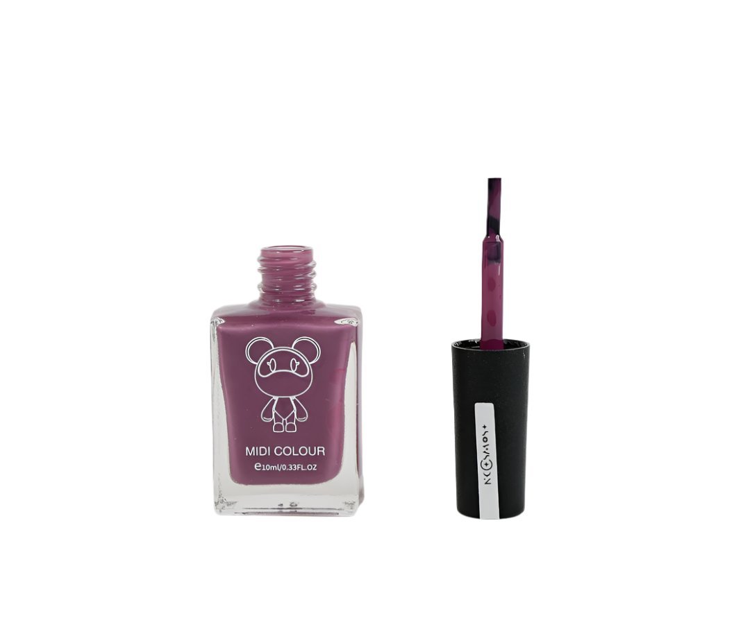 Deep purple MIDI nail polish bottle with open brush applicator