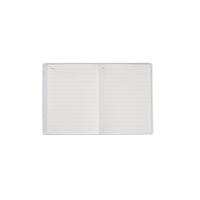 A6 matte rubber cover notebook opened flat to blank lined pages.