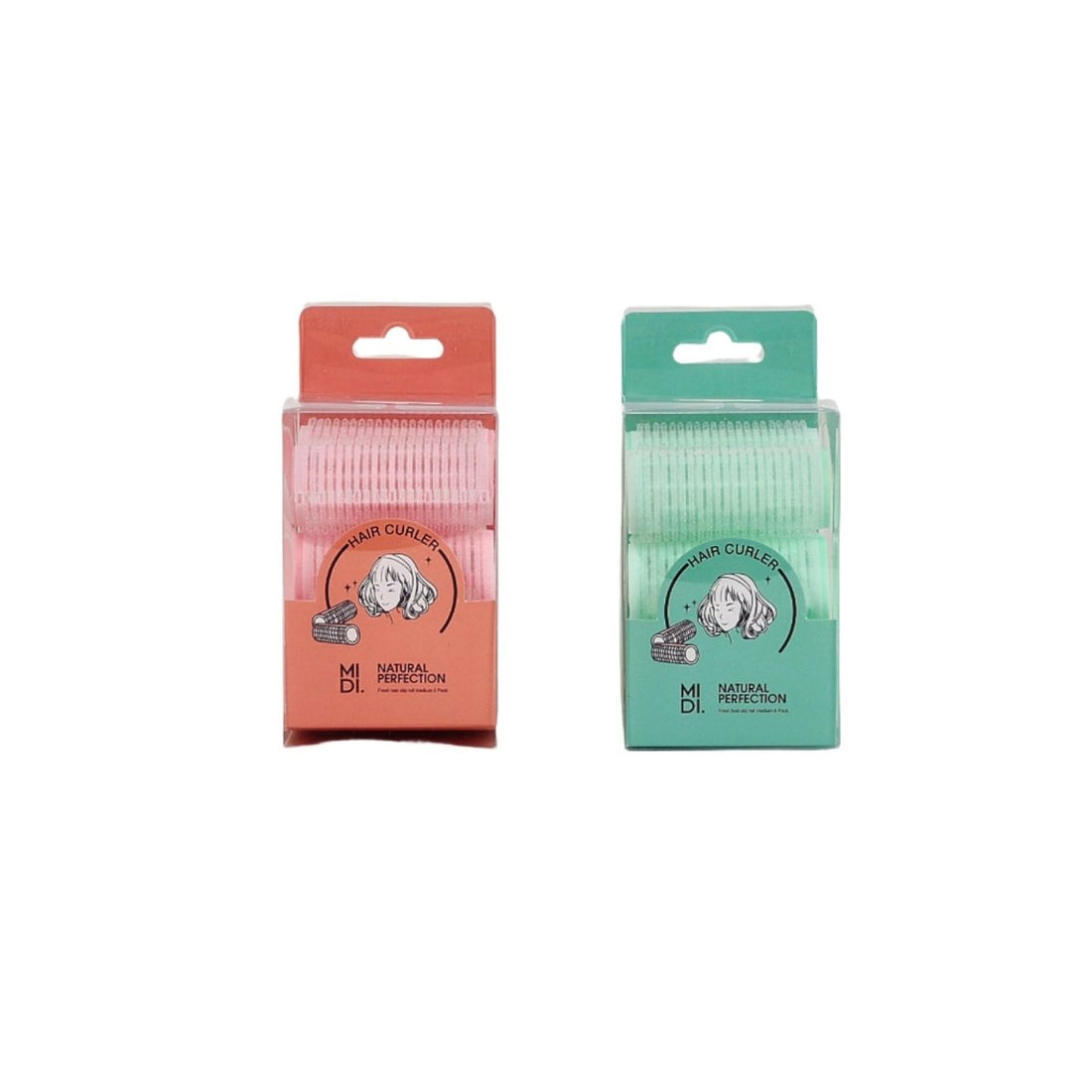 MIDI soft hair curlers, pink and green packaged rollers