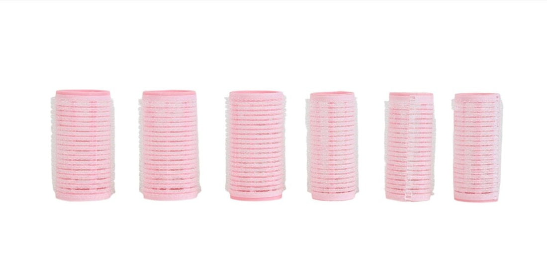 Pink soft hair curlers rollers, ridged cylinder set