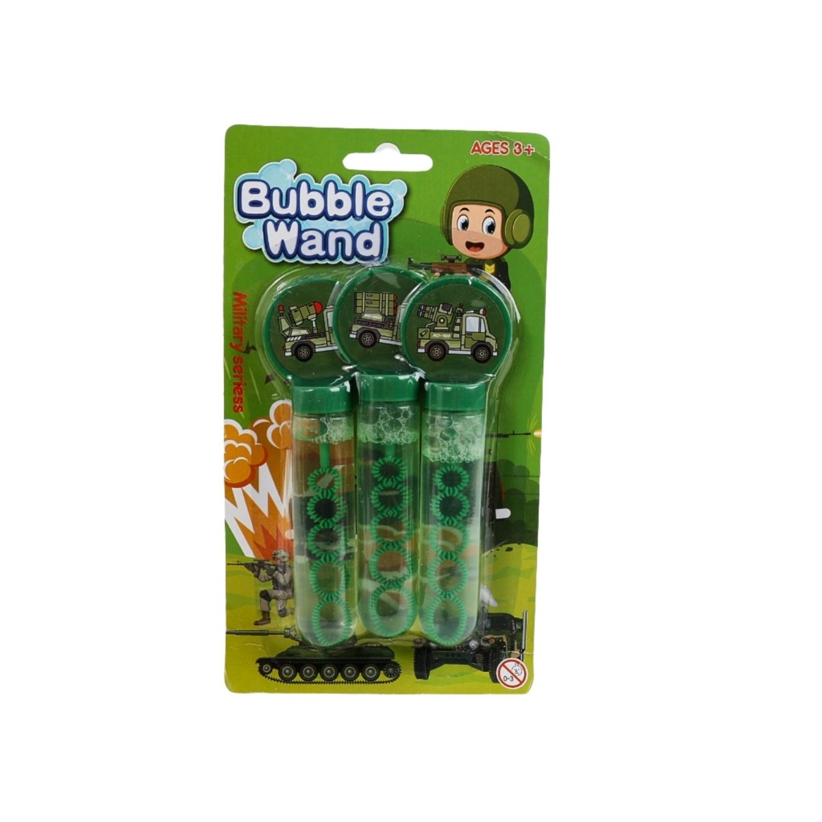 Boxed tractor bubble wand set, 3-pack, green handles