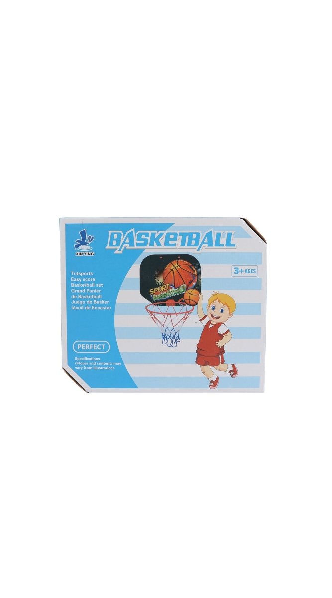 Mini basketball set box for kids, featuring hoop and ball graphics