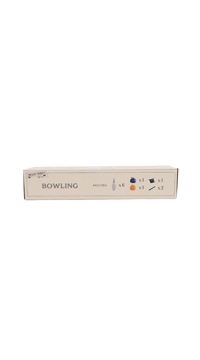 Mini bowling game set box back with piece counts x6 x1 x1 x2