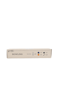 Mini bowling game set box back with piece counts x6 x1 x1 x2