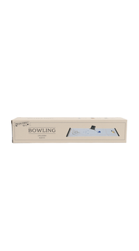 Mini bowling game set retail box with window showing game lane and ball