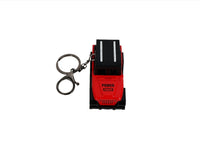 Mini Jeep keychain in red with black body and round metal key ring