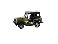 Mini jeep keychain with camo body, light tan panels, and metal keyring
