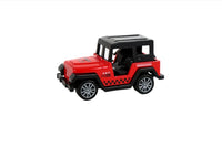 Mini Jeep keychain in red with black hood and silver wheels