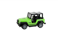 Mini Jeep keychain in neon green, front view with black grille and wheels.