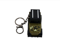Mini jeep keychain with camo rear panel, keyring and two metal clips