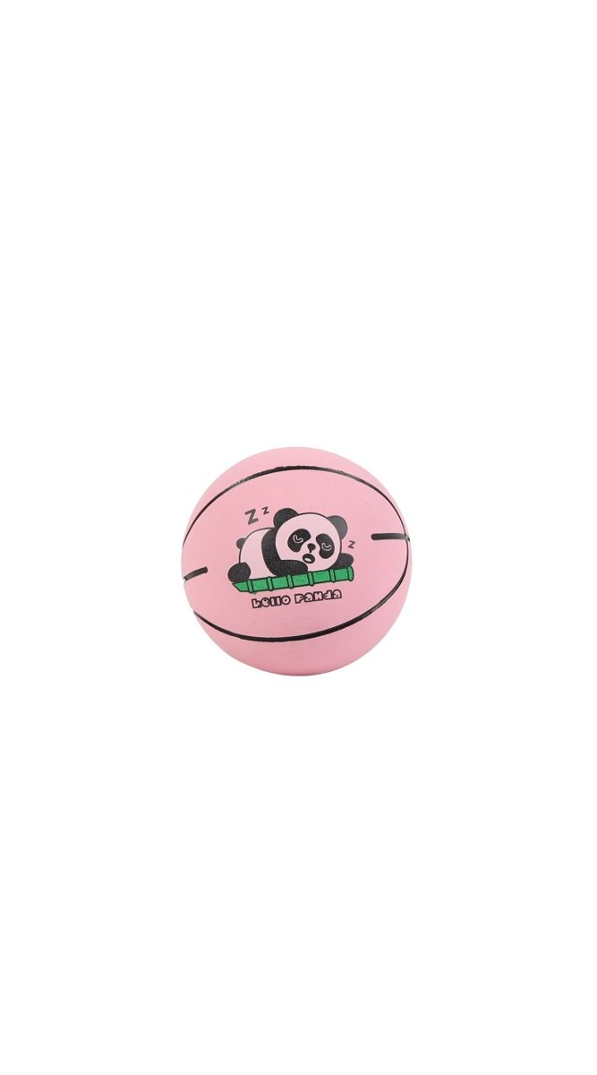 Mini pink basketball with panda sleeping face graphic and black panel lines