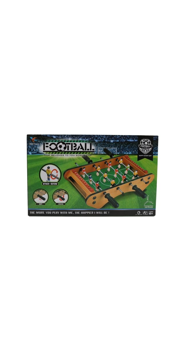 Mini tabletop football game box with field graphics and player setup