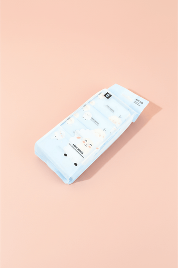 Mini wipes pack, light blue wrapper with cute bear and cloud print