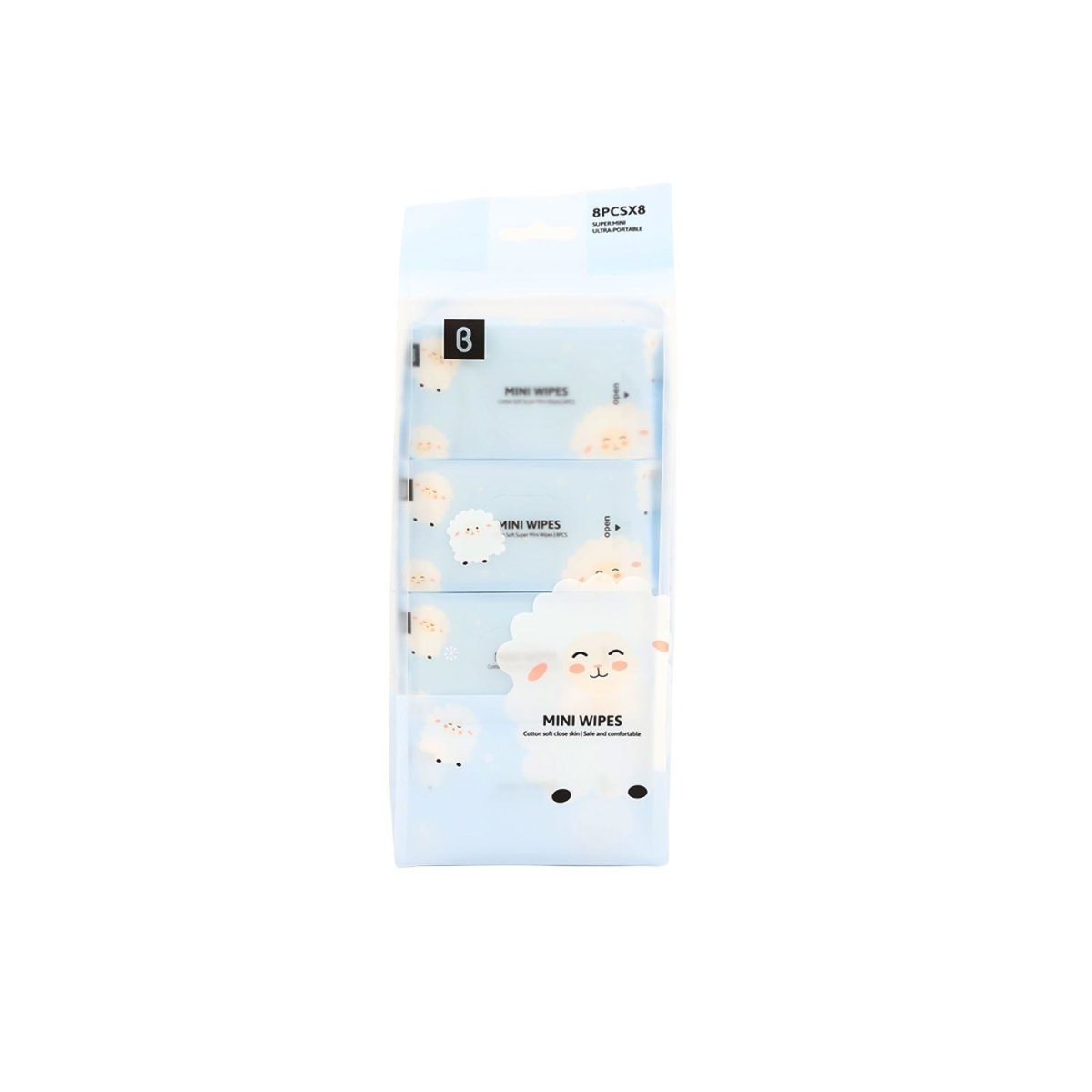 Mini wipes pack, light blue pouch with cute bear print