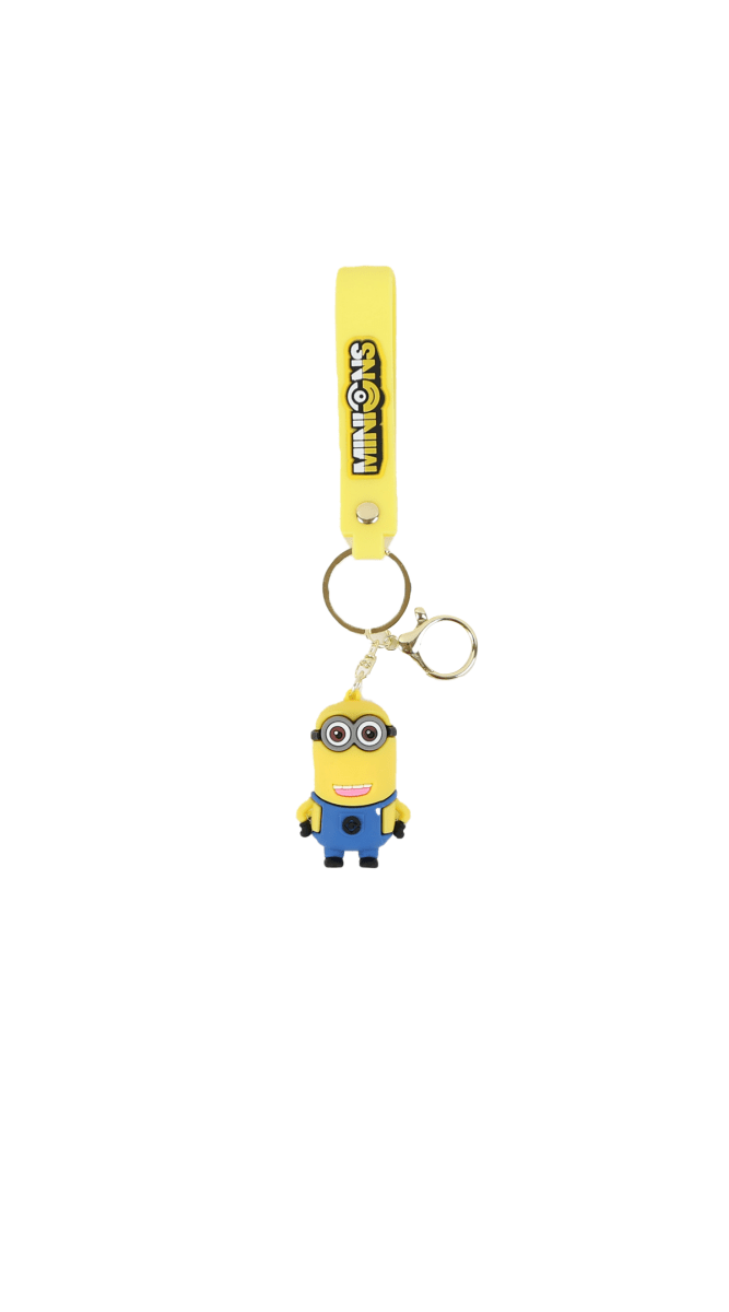 Minions silicone keychain with yellow strap, keyring, and small character charm