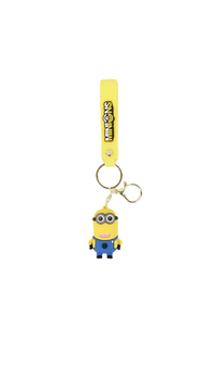 Minions silicone keychain with yellow strap, keyring, and small character charm