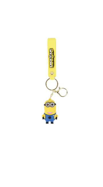 Minions silicone keychain with yellow strap, keyring, and small character charm