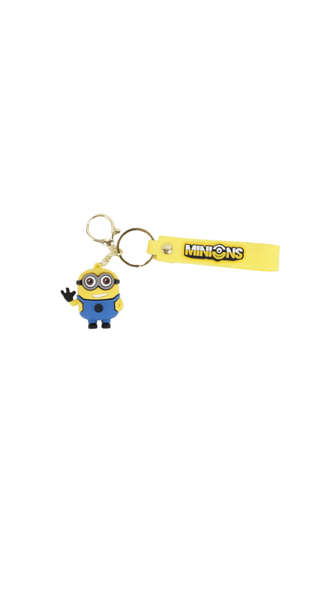 Minions silicone keychain with yellow strap and round keyring