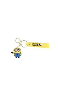 Minions silicone keychain with yellow strap and round keyring