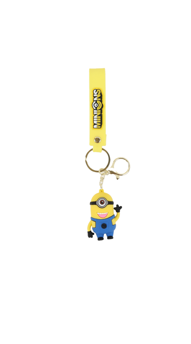Minions silicone keychain with yellow strap, round keyring, and character charm