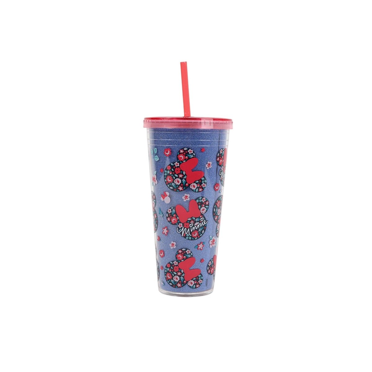 Minnie Mouse Floral Glitter Tumbler with Straw - 685ml - MIDI