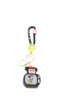 Cartoon character keychain with black mini bag, star charm and dangling keyring