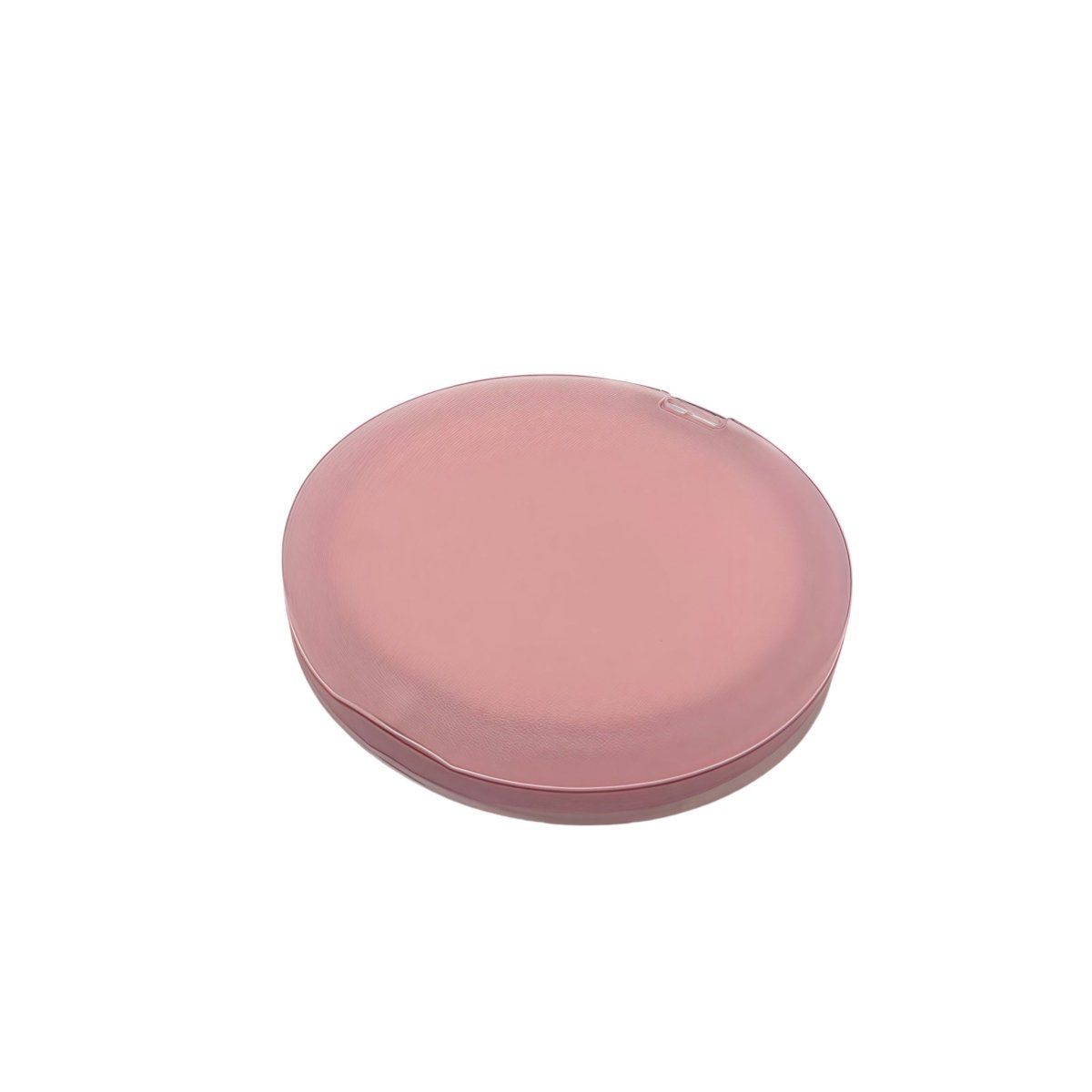 Pink oval compact mirror lid, closed