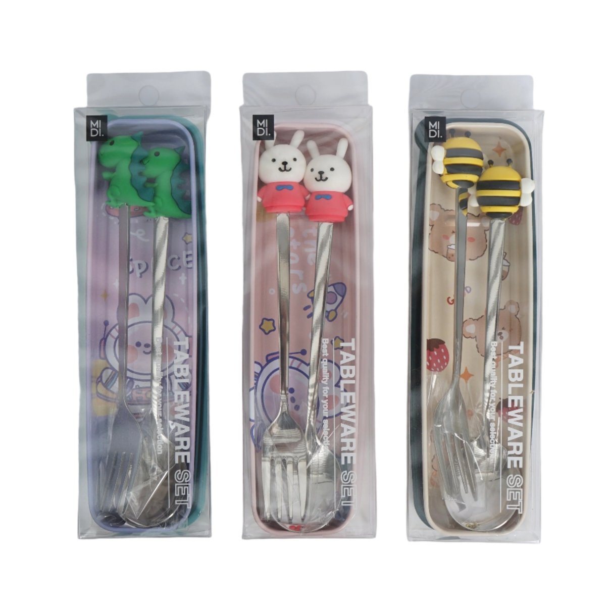 Portable tableware set blister packs with animal-themed fork and spoon
