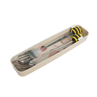 Portable tableware set in beige case with animal-print fork and spoon