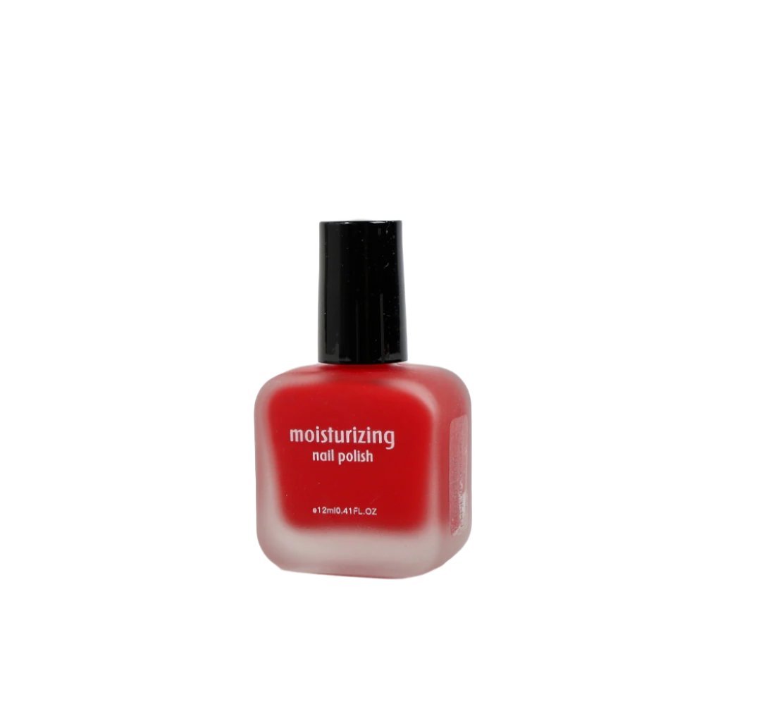 Moisturizing nail polish bottle in rich red with black cap