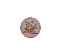 Round makeup loose powder compact with bear illustration on lid