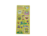 Yellow sheet of cartoon turtle foam stickers with mixed cute character icons
