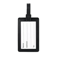 Luggage ID tag with black frame and strap, blank white insert card with fields.
