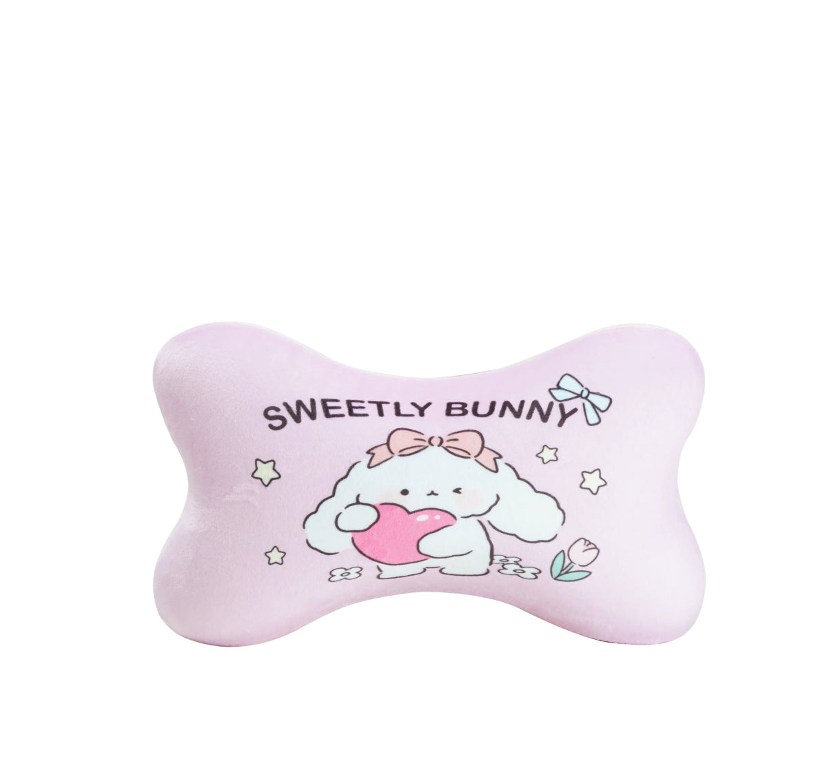 Bone-Shaped Pillow with Cute Bunny Design 1