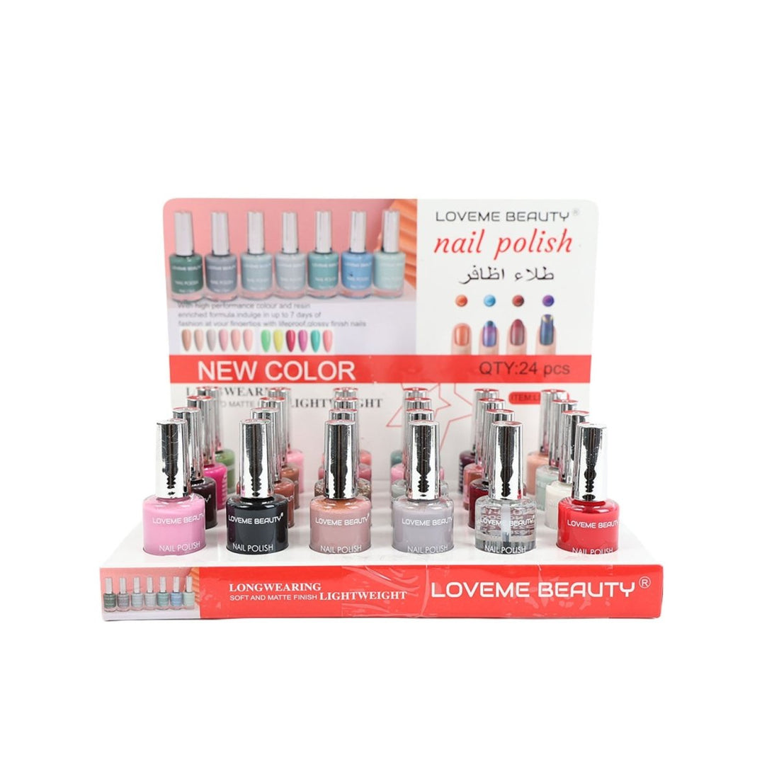 Nail polish collection with assorted bottles in pink, teal, gray, and red tones