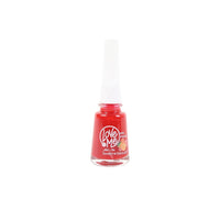 Vivid red nail polish bottle with Love Me logo and clear brush cap.
