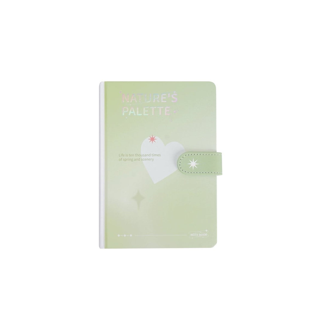 Pastel green notebook with magnetic buckle and Nature’s Palette star design