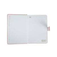 Open pastel notebook with blank pages and Nature’s Palette logo on right side