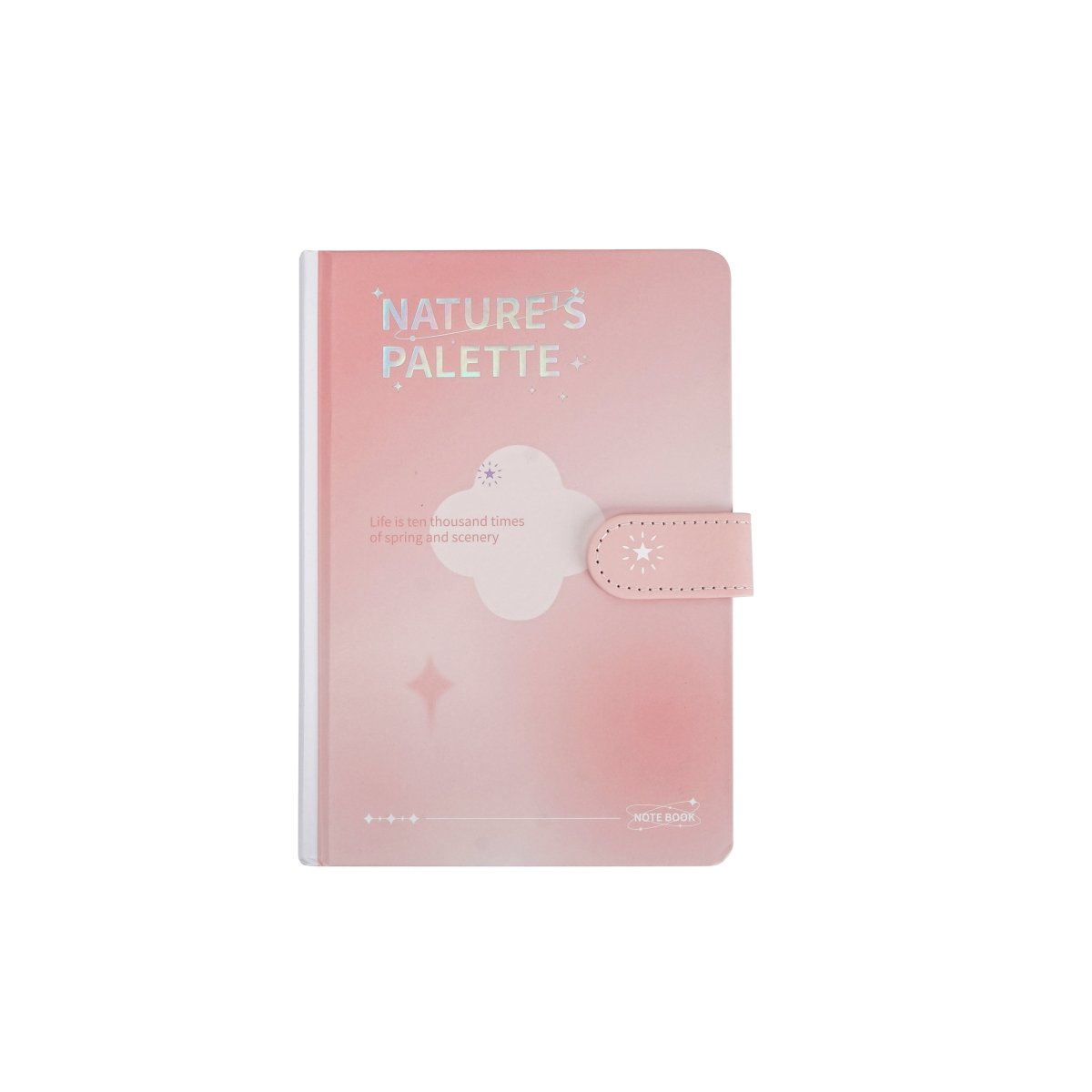 Pastel pink notebook with magnetic buckle and Nature’s Palette star design