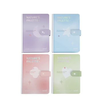 Set of pastel notebooks with magnetic buckle, Nature’s Palette covers in violet and blue