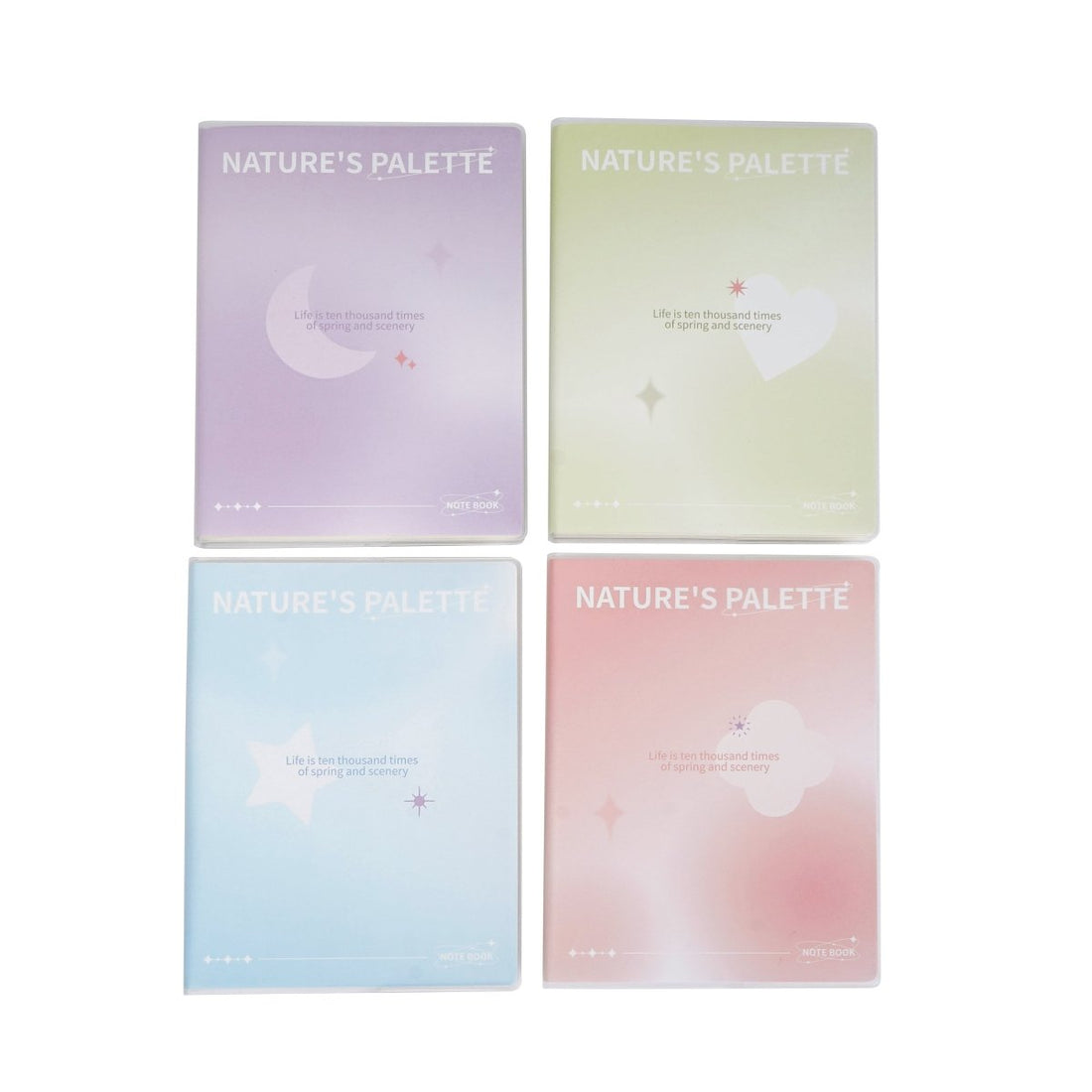 Four A5 notebooks with pastel matte rubber covers, Nature’s Palette
