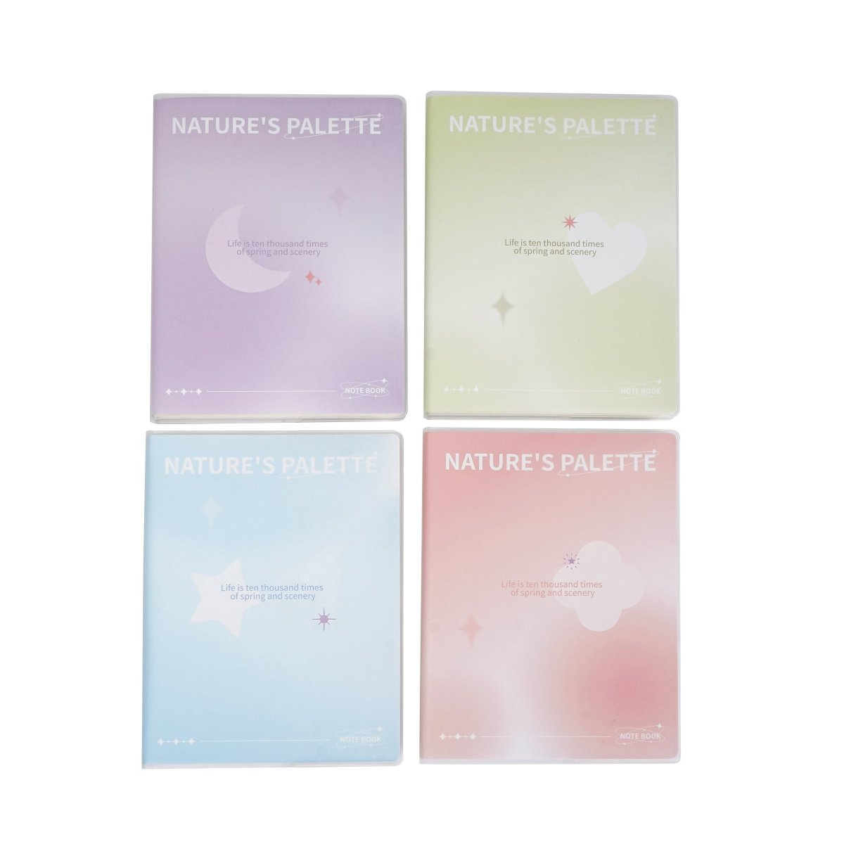 Four A5 notebooks with pastel matte rubber covers, Nature’s Palette