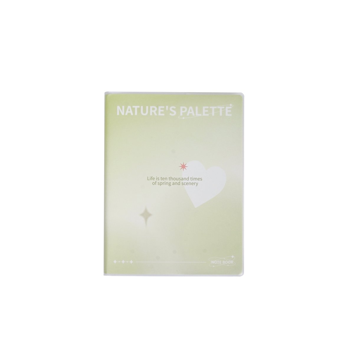 Green A5 notebook with pastel matte rubber cover, Nature’s Palette heart graphic