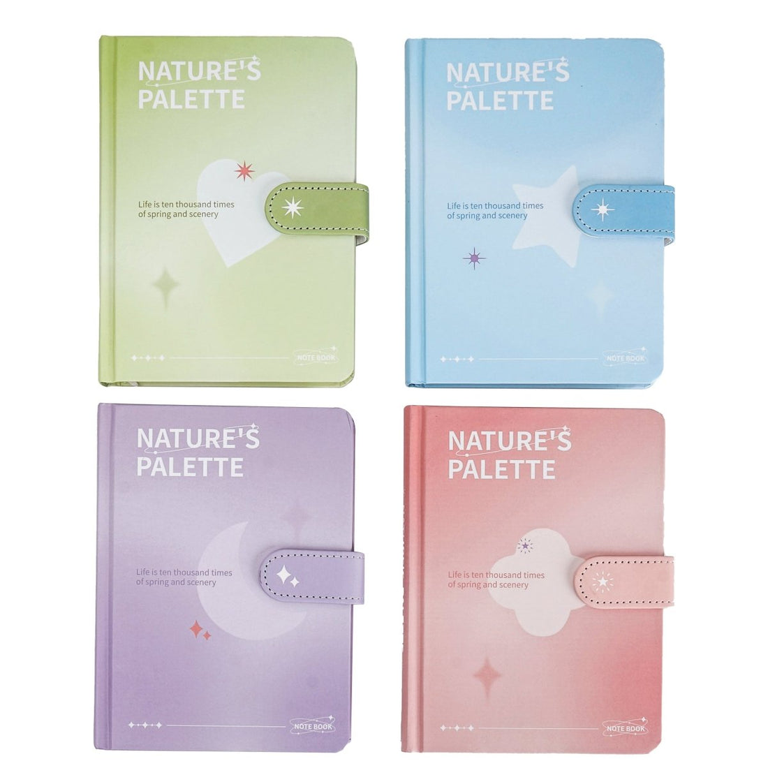 Pastel magnetic buckle notebook with clasp, violet green pink blue covers