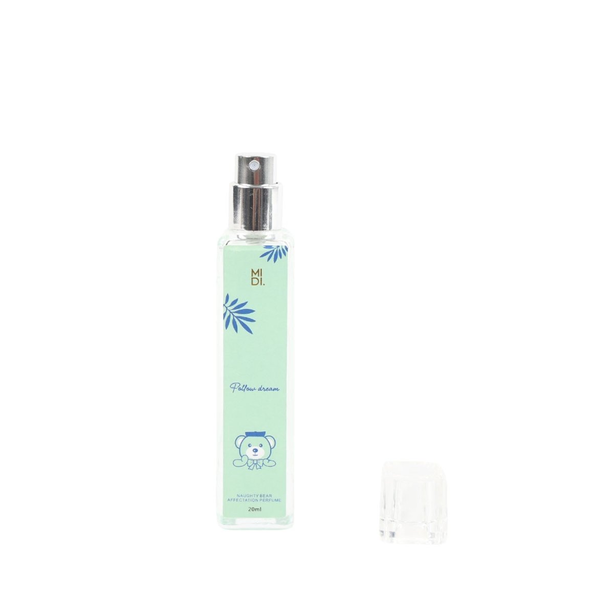 Naughty Bear women's perfume bottle, pale green with silver spray top and bear illustration