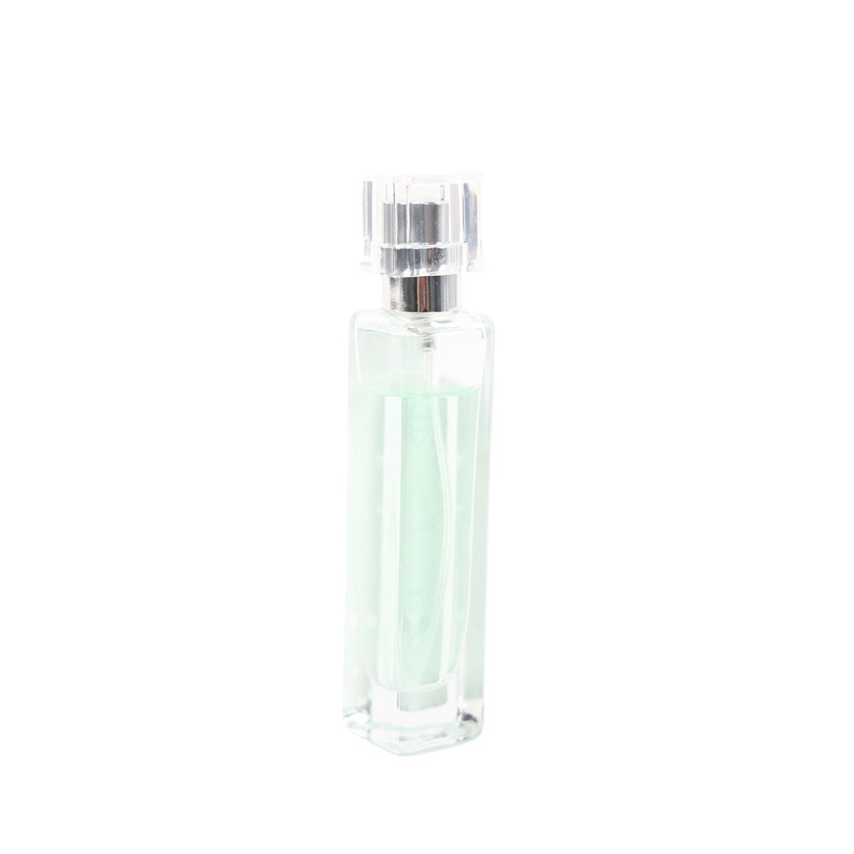 Naughty Bear women's perfume bottle, clear glass with silver spray top and pale green liquid